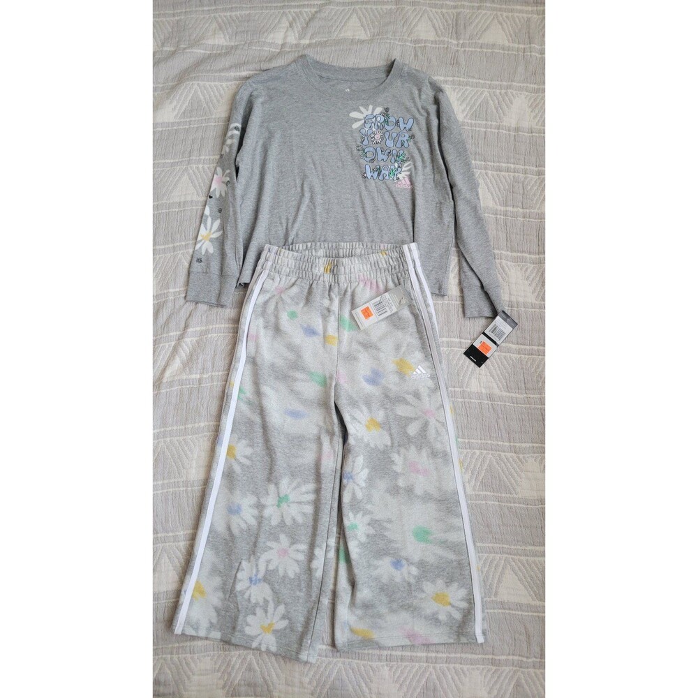 Adidas kids set wide leg seat pants‎ and long sleeve tee 7/8y NWT